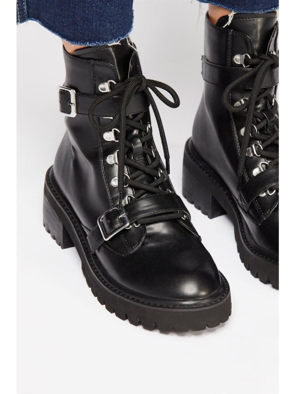 Free People Combat Lace Up Boots Vegan Black Women Size 5 Farylrobin New in Box - Picture 1 of 2
